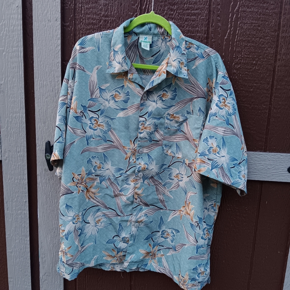 HABAND Men's Hawaiian Floral Short Sleeve Button-Up Shirt XL